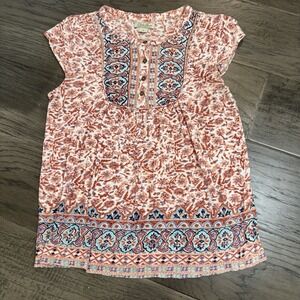 Lucky Brand EMBROIDERED Boho Floral Top SZ S Made In India Cotton‎ Modal Blouse